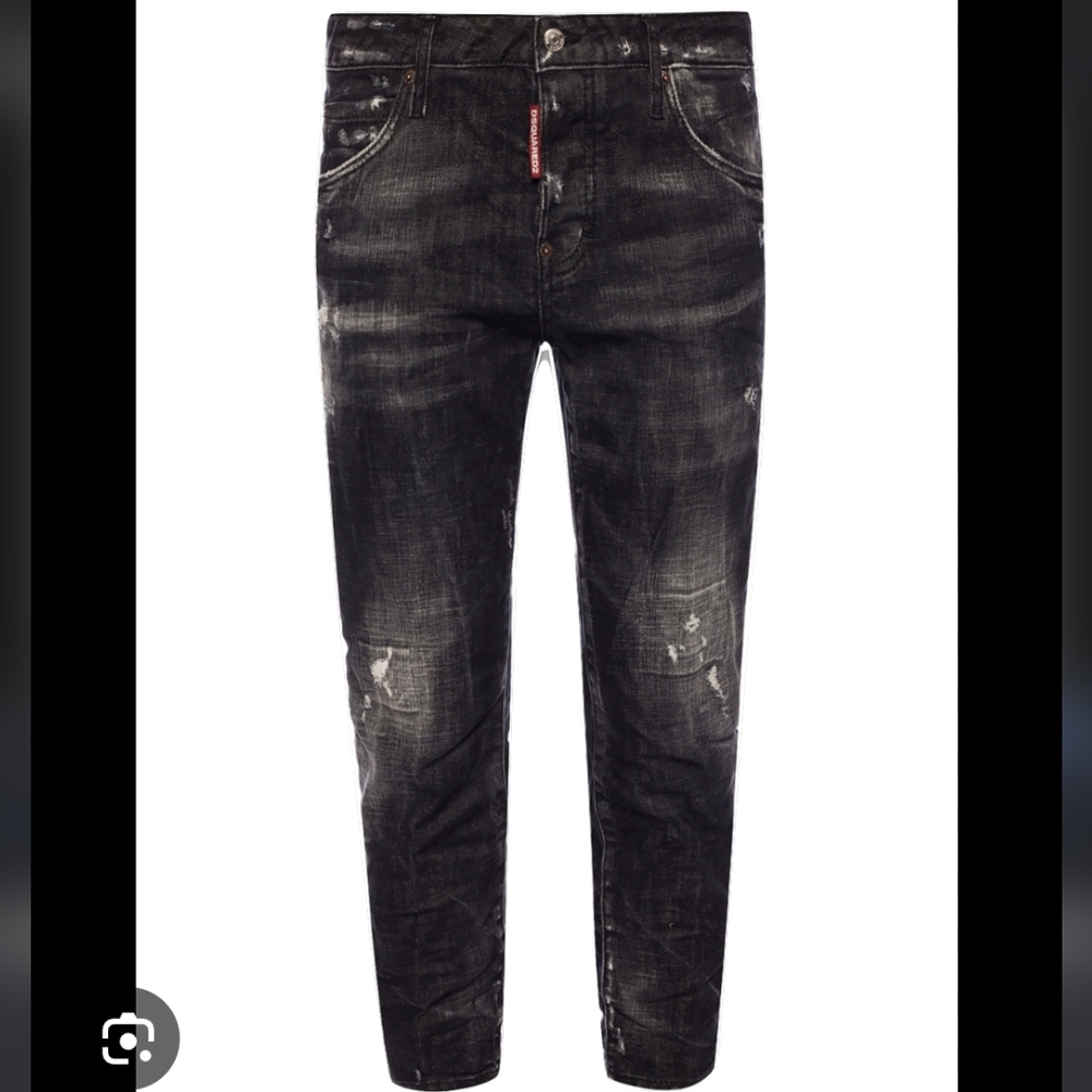 DSQUARED2 Cool Gril Cropped Jean Black Distressed IT44 / US 8 Stretch Italy New